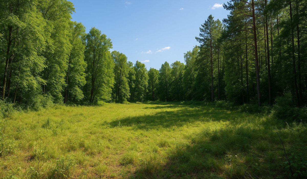 Forest clearing meadow surrounded by trees (for sale)
